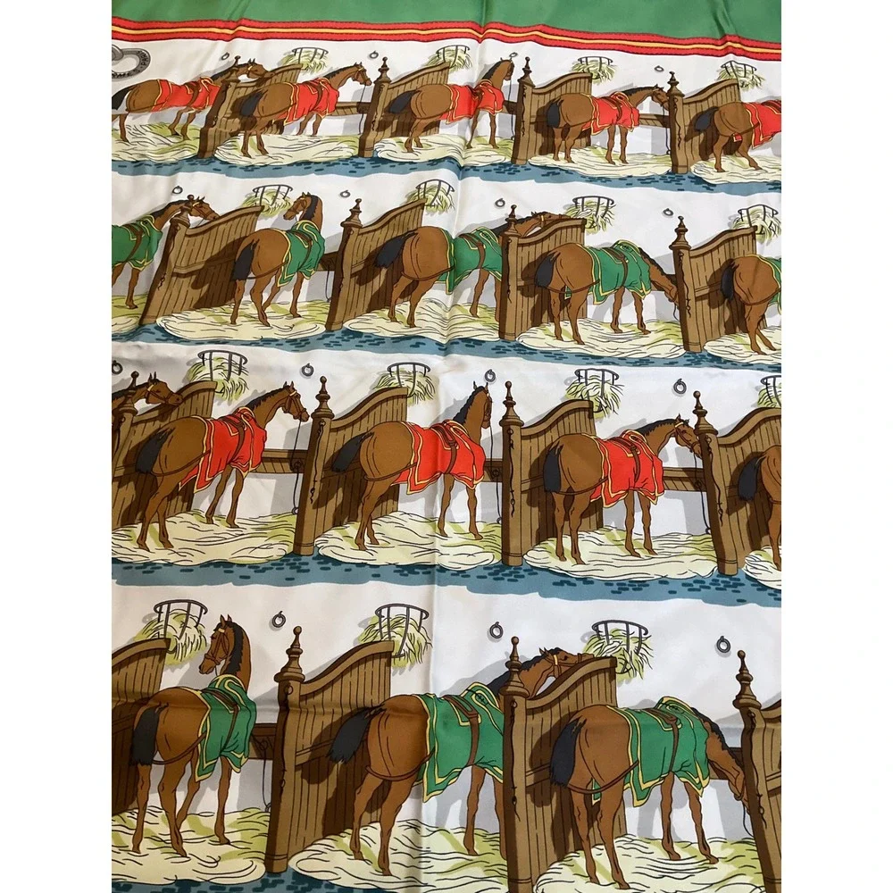 Hermès Carré Ecuries Silk Scarf Stables‎ Green Equestrian Horse Stalls Heritage